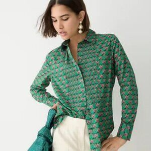 J.Crew Liberty Slim-Fit Tuxedo Shirt Pink/Green Long Sleeve Women's Size 14